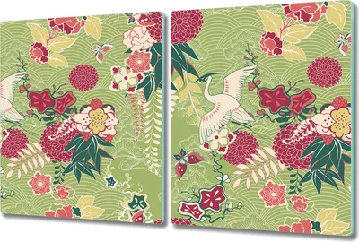 Produktbild von Glas-Herdabdeckplatte Glaskeramikkochfeld-Abdeckung Spritzschutz - 2x 40x52 cm - Orientalische Seide