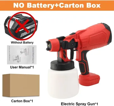 Obrázek produktu pro Elektrický stříkací pistole na barvu - Bezdrátový systém pro stříkání barvy HVLP - 210 W - tryska 1,8 mm - nádrž 1000 ml - pro 18V akumulátor - červená, bez akumulátoru