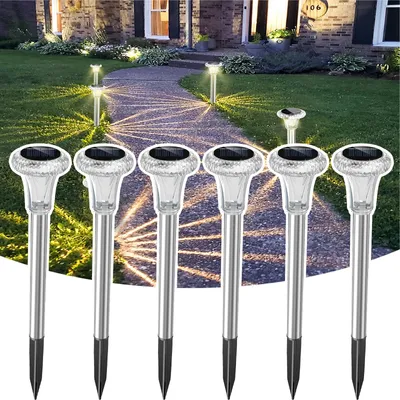 Solar-Pad-Leuchten, 6er-Pack, IP65, Edelstahl, warmweiß