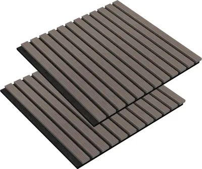 Obrázek produktu pro JOIEYOU 2 kusy akustických panelů 60x60 cm stěnové panely dřevěné dřevěné panely stěnová zvuková izolace s dýhou vzhledu dřeva Akustický panel stěnové obložení zvukově izolační panely lamelové stěny, hnědá barva