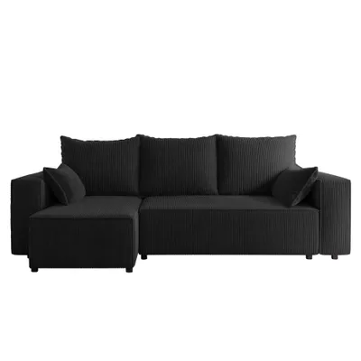 Produktbild von 4ALLHOME Ecksofa Cordi mit Schlaffunktion, Couch, Sofa mit Bettkasten, Cord, Eckcouch, L-Form Poso 135 Schwarz