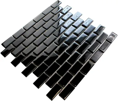 Produktbild von Glasmosaik in Form eines schwarzen Ziegels, schwarzes Mosaik, dekorative Fliesen für Küche und Bad
