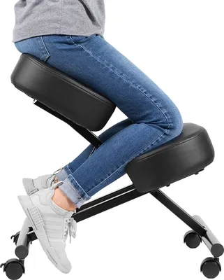 Produktbild von LUCKZON Kniestuhl, Ergonomisch, höhenverstellbar, feststellbare Rollen, Eisen, Schaum, Kunstleder, Schwarz, bis 113kg, 90°-Sitzwinkel, Einfach montierbar