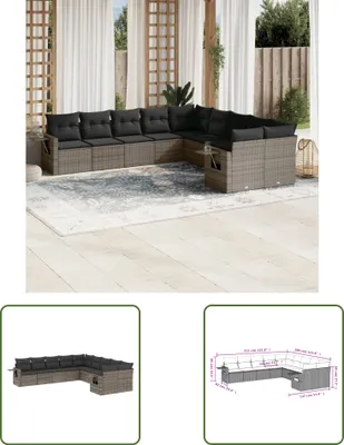 Produktbild von The Living Store 10-tlg. Garten-Sofagarnitur mit Kissen Grau Poly Rattan