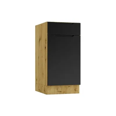 Produktbild von Küchenunterschrank 40 cm - Eiche Artisan und Schwarz - Universelle Frontmontage - ohne Arbeitsplatte - mit 1 Schublade - Soft-Close-Mechanismus