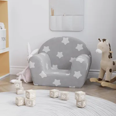 Produktbild von Cloris DesignMöbel Kindersofa Hellgrau mit Sternen Weich Plüsch , Kinderschränke 2024 Neu