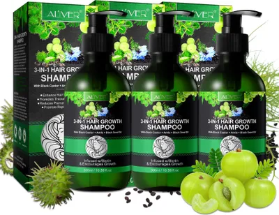 Produktbild von Shampoo 3-in-1 mit Rizinusöl Amlaöl Schwarzkümmelöl Kopfhaut Pflege Haarwachstum, 3x 300ml