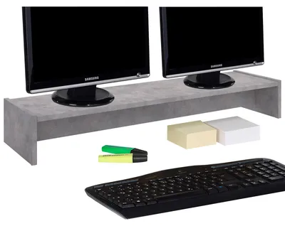 Produktbild von Monitorständer ZOOM, Betonoptik – Bildschirmerhöhung 100cm für 2 Monitore, ergonomischer Schreibtischaufsatz, Organizer für Schreibtisch
