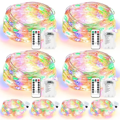 LED-Lichterkette 10 m, 8 Farben/Modi, Timer, IP65, 4er-Pack