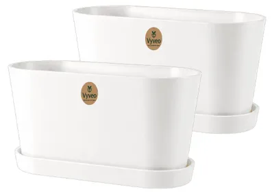 Produktbild von Vyveo - Blumentopf Varda mit Untersetzer - 2er-Set - Weiß - 18x10x11