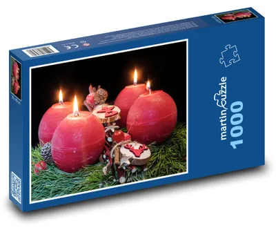 Produktbild von Puzzle 1000 Adventskranz mit roten Kerzen - martinpuzzle