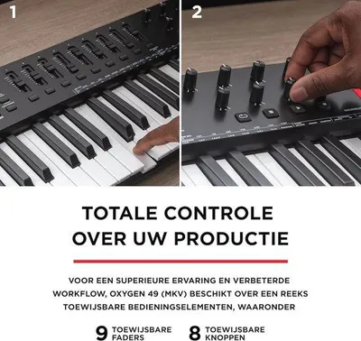 Zdjęcie produktu dla Kontroler klawiatury MIDI USB z 49 klawiszami, wyposażony w pady perkusyjne i arpeggiator