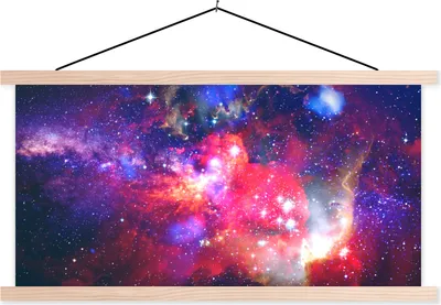 Produktbild von MuchoWow® Textilposter Farben - Sterne - Universum 120x60 cm mit holzfarbenen Rahmen - Klemmleiste