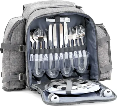 Produktbild von CampFeuer Picknickrucksack für 4 Personen, Picknickset 32-teilig, Rucksack mit Campinggeschirr