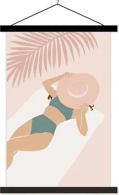 Produktbild von MuchoWow® Textilposter Frau - Hut - Strand 120x180 cm mit schwarzem Rahmen - Fotos