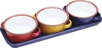Produktbild von KitchenCraft: Welt der Aromen, Snackschalen mit Tablett, Keramik, Set of 3 Stück, 11 cm