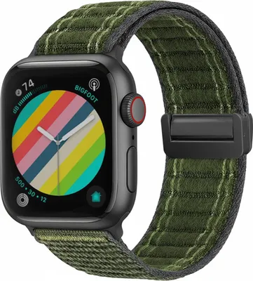 Produktbild von Smartwatch Armband für Apple Watch SE 1 44mm Nylon Textil Band Ersatzband Wechselband Magnetverschluss flexibel atmungsaktiv Grün Oliv