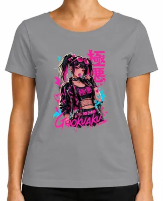 Zdjęcie produktu dla Koszulka damska z motywem anime, styl goth punk, streetwear, Harajuku, Japonia, Y2K, manga, kolor: szary, rozmiar: XL