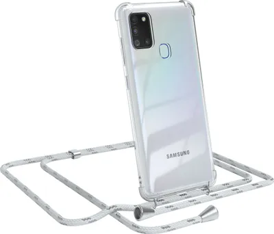 Produktbild von EAZY CASE Handykette kompatibel mit Samsung Galaxy A21s, Handyhülle mit Umhängeband, Handykordel, Schutzhülle Clear, Band in Weiß