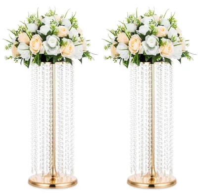 Produktbild von Elegante, goldene Blumenständer – 60 cm hohe Kristallvase für Hochzeiten und Feiern