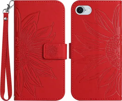 Produktbild von iPhone 16e / 17e Hülle - Coverup Sonnenblume Klapphülle mit Schlüsselband - Rot
