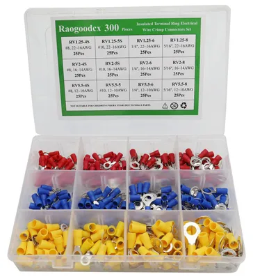 300 isolierte Ringkabelschuhe, Sortiment, gelb, blau, rot