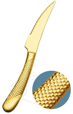 Image de Ensemble de couteaux à steak, 6 pièces, 23 cm, en acier inoxydable forgé, avec motif martelé, finition dorée