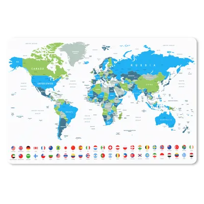 Produktbild von MuchoWow® Schreibtischunterlage Weltkarte - Flagge - Blau - Grün 60x40 cm - XXL Mauspad - Großes Mauspad