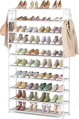 Produktbild von 10-stufiges Metall-Schuhregal für 50 Paar Schuhe - Schuhorganizer - 155 cm hoch - platzsparend - weiß - Flur Wohnzimmer Eingangsbereich