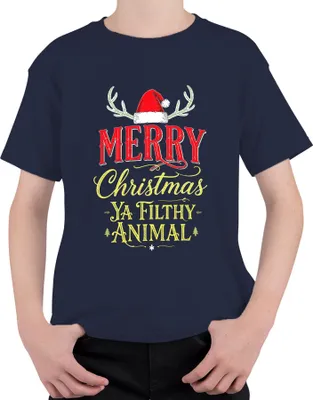 Produktbild von Merry Christmas Ya Filthy Animal Weihnachten Kevin Allein Zuhaus Uni Kinder T-Shirt, Navy, 128
