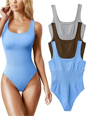 Obrázek produktu pro ASKSA třídílný dámský overal bez rukávů, elastický žebrovaný elegantní trikot, šedá káva, nebeská modř, XL