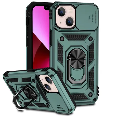 Obrázek produktu pro Pouzdro pro iPhone 14 dvouvrstvé pouzdro s posuvným krytem kamery a prstencovým stojánkem zelené