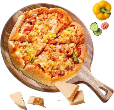 Image de Planche à découper en bois - Planche à découper ronde en acacia - Table de petit-déjeuner - Planche à découper à fromage avec poignée