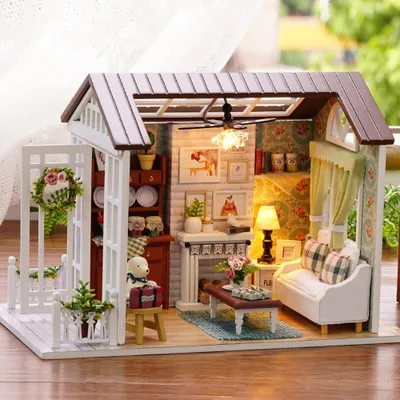 Produktbild von DIY Miniatur-Puppenhaus-Bausatz, realistisches Mini-3D-Holzhaus, Zimmerhandwerk mit Möbeln, LED-Leuchten, Kindertag, Geburtstag, Weihnachten, Geschenk