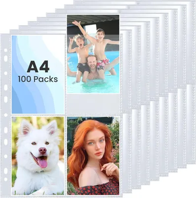 Produktbild von 100 Stück Fotohüllen DIN A4,Transparent Postkartenhüllen 4 Fächer Fotosichthüllen 4 Taschen Foto Klarsichtfolien Sammelhüllen Prospekthüllen