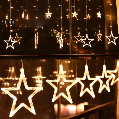 Produktbild von LED Vorhang mit beleuchteten Sternen 2,5Meter*1Meter Warmweiß für Weihnachten Party Deko Schmuck Fensterdeko Schaufenster Girlande Dekoration
