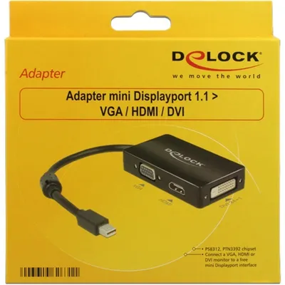 Obrázek produktu pro DeLOCK 0.16m DisplayPort/VGA + HDMI + DVI, 0,16 m, Mini DisplayPort, VGA (D-Sub)+ HDMI + DVI, Samec, Samice, 1920 x 1200 px