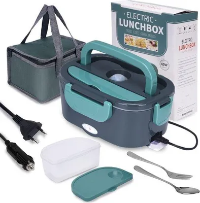 Produktbild von XREXS Elektrische Lunchbox, 3-in-1 (12V/24V/220V) 60W 1,5L Voedselverwarmer Auto, RVS Lunchbox Elektrische Lunchbox/Vrachtwagen Huishouden Camping, Draagbare Bento Heater 60W Lunchbox met Vork, Lepel