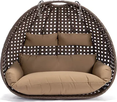 Produktbild von HOME DELUXE - Hängesessel TWIN - Braun, nur Korb - inkl. Sitz- und Rückenkissen I Polyrattan Hängestuhl Gartenschaukel Hängekorb