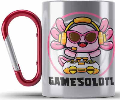 Produktbild von Trendation - Axolotl Edelstahl Tasse Karabiner Grafik Lustig Geschenkidee Schwanzlurch Tiere Geschenk Gamer (Rot)