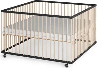 Produktbild von Laufgitter 120x120 cm mit Matratze & Schlupfsprossen - schwarz/natur - Premium Kollektion