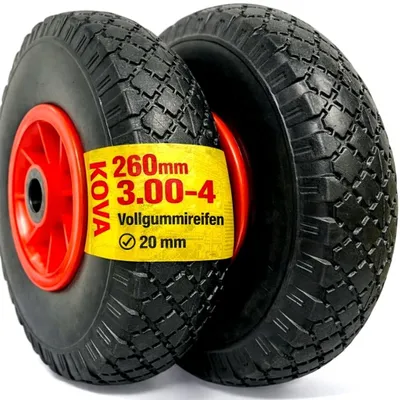 Imagen del producto de Juego de 2 ruedas de goma maciza para carretillas, de 260x75 mm, para eje de 20 mm