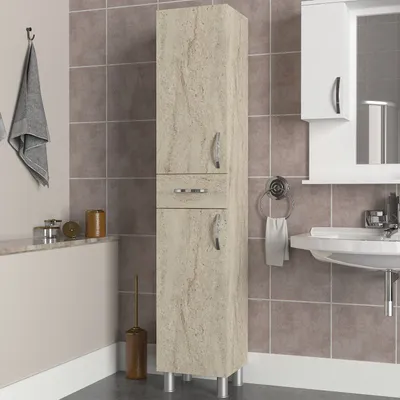 Zdjęcie produktu dla Skye Decor, nowoczesna szafka łazienkowa, trawertyn, 35 x 179 x 31,3 cm | 100% płyta wiórowa pokryta melaminą, grubość 18 mm | Posiada liczne półki, montowana na ścianie, elegancki design.