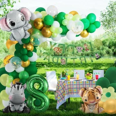 Immagine prodotto di Decorazioni a tema giungla per bambini e bambine di 8 anni, palloncini a forma di animali selvatici, decorazioni per feste safari