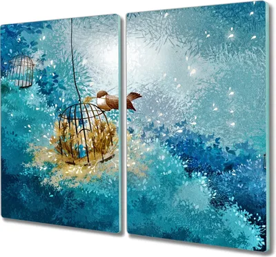 Produktbild von Coloray Schneidebrett Herdabdeckplatte 2x30x52 cm Kochplattenabdeckung Küchenbrett Hackbrett - Tiere Vögel Käfig Buchsen