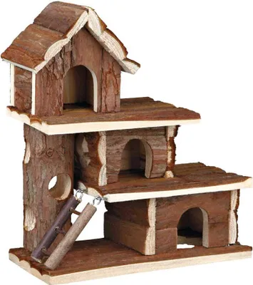 Produktbild von Trixie Natural Living Nagerhaus Tammo, Rindenholz natur, 25x30x12 cm, für Hamster, Mäuse & Kleinnager, 3 Etagen, Tunnel, Leiter, Bodenöffnung zur Reinigung, 3.5-4 cm Öffnung, giftfrei