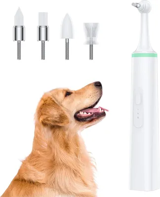 Produktbild von Zahnsteinreiniger für Hunde, elektrisch, professioneller Zahnpolierer, Zahnsteinentfernung, Plaque-Flecken, Zahnreiniger mit 4 Bürstenköpfen, Zahnsteinentfernungsset für Welpen, Zahnsteinentfernungsset für Hunde und Katzen