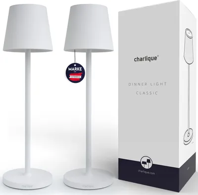 Produktbild von charlique® LED Akku Tischlampe (Doppelpack) - Dinner Light weiss 38 cm - dimmbare Tischleuchte mit USB, aufladbar, warmes Licht