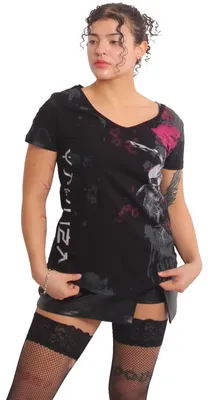 Immagine prodotto di Maglietta Yakuza Ladies Rose Scratch Curved V-Neck, Nero, XL