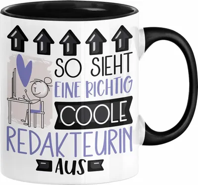 Produktbild von Redakteurin Geschenk Tasse Geschenkidee für Redakteurin Geburtstag Weihnachten Spruch So Sieht Eine Richtig Coole Redakteurin Aus Kaffee-Becher  (Schwarz)